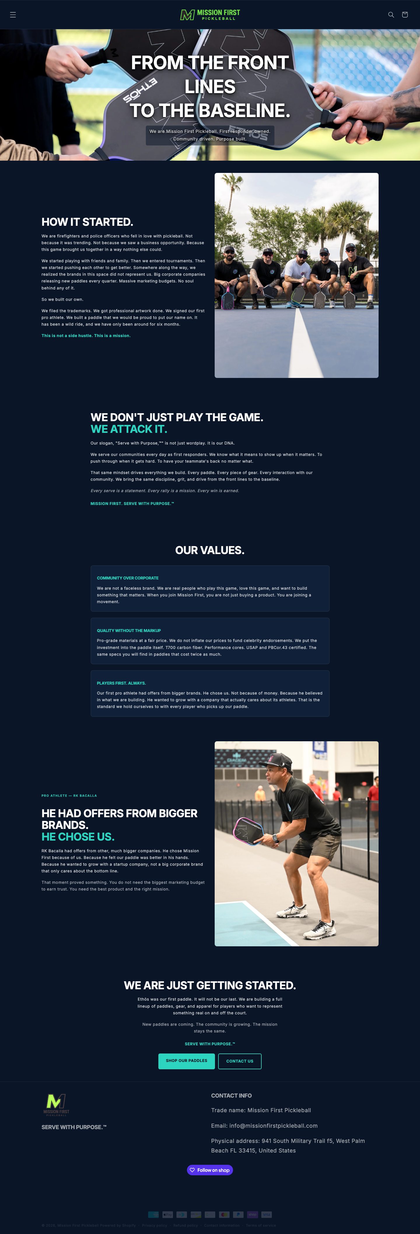 About page telling the first responder founder story