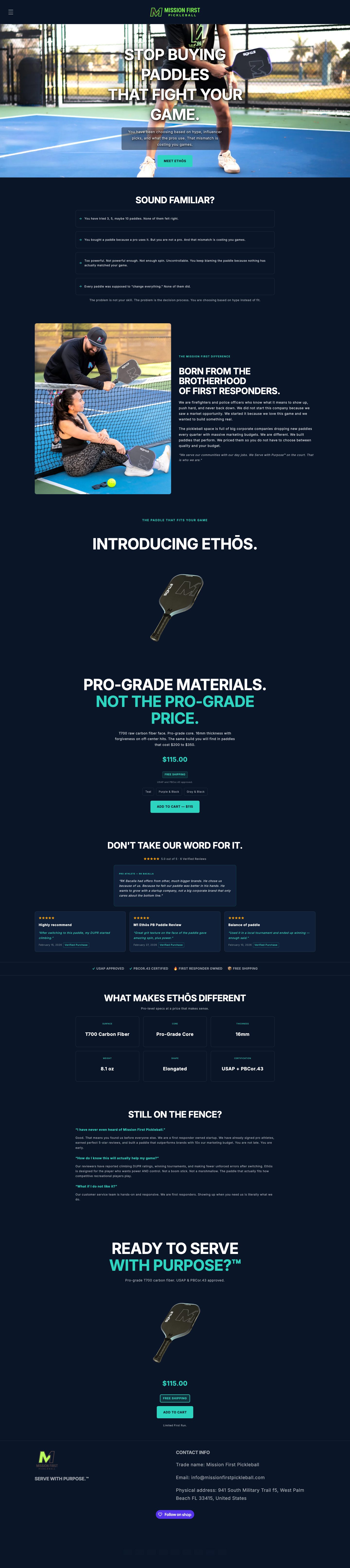 Ethos paddle product page